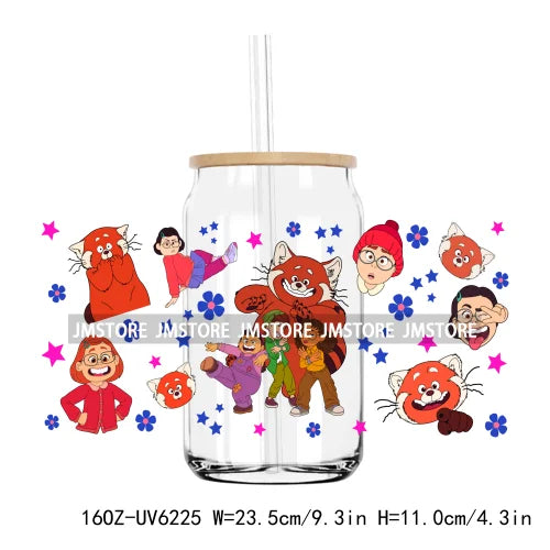 Love Cartoon Couple Best Friends 16OZ UV DTF Cup Wrap Transfer Sticker Custom Label Durable Waterproof Logo For Libbey Glass Can