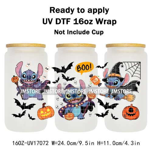 Happy Halloween Cartoon Killers Spooky Season UV DTF Wraps Transfer Sticker Selfadhesive Waterproof For 16OZ Libbey Glass Can