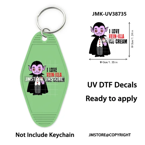 Funny Halloween Skull Skeleton Ghosts UV DTF Motel Keychain Wraps Ready To Apply Waterproof High Quality Hotel Keychain Decals