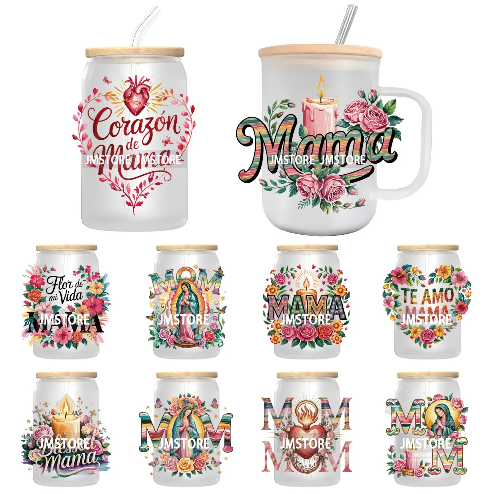 Floral Mexican Christmas Mama UV DTF Transfer Stickers Decals Ready To Apply Good Quality Prints For Libbey Cold Cup Mug Tumbler