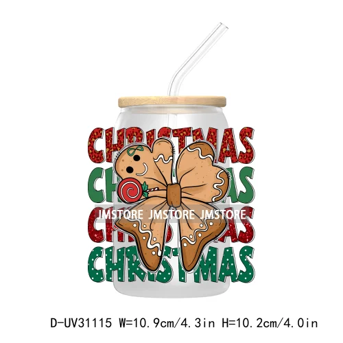 Coquette Bow Merry Christmas Trees UV Sticker Decals For Libbey Cold Cups Mugs Tumbler Transfer Stickers Waterproof Cozy Season