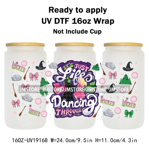 Coquette Green Pink Wicked Witch 16OZ UV DTF Cup Wraps Ready To Apply Waterproof Transfer Stickers For Libbey Glass Can Tumbler