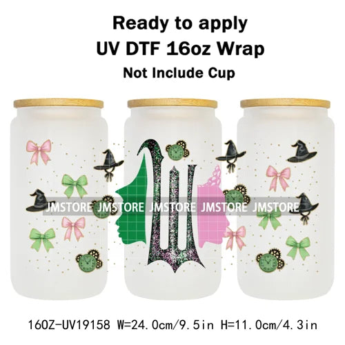 Coquette Green Pink Wicked Witch 16OZ UV DTF Cup Wraps Ready To Apply Waterproof Transfer Stickers For Libbey Glass Can Tumbler