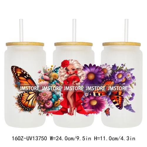 Floral Butterfly Girl Woman UV DTF Stickers Ready to Transfer Cup Wrap Custom Labels DIY Craft For Libbey Can Glass Tumblers Mug