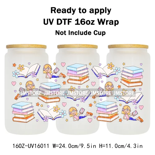 Floral Cartoon Princess Coquette Bow 16OZ UV DTF Cup Wrap Ready To Apply Waterproof Transfer Stickers For Libbey Glass Can Mugs