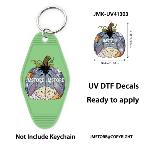 Cartoon Bear Pumpkin Fall Autumn Halloween UV DTF Motel Keychain Wraps Ready To Apply Custom High Quality Hotel Keychain Decals
