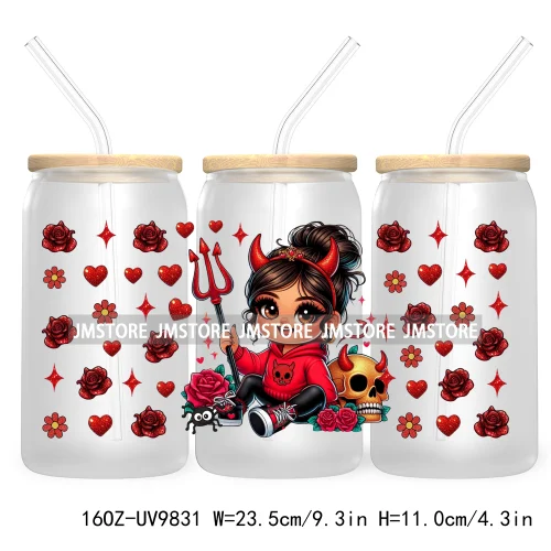 Day Of The Dead 16OZ UV DTF Cup Wrap Transfer Stickers Hispanic Chibi Baby Girl Custom Labels Waterproof For Libbey Glass Can