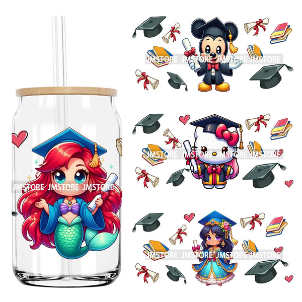Cartoon Graduation Senior School Trip 16OZ UV DTF Cup Wrap Transfer Stickers Custom Durable Waterproof Logo For Libbey Glass Can