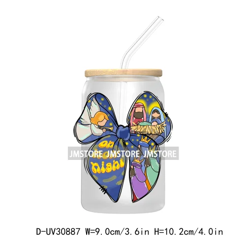 Coquette Jesus Religious Christmas UV Sticker Decals For Libbey Cold Cups Mug Tumbler Transfer Stickers Logo Christian Cross Bow