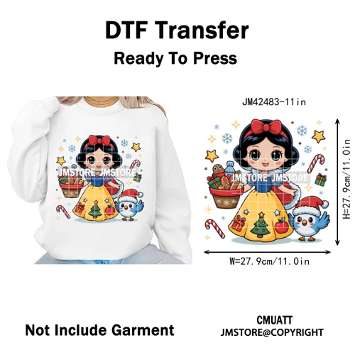Cute Cartoon Movie Princess Christmas Winter Girly Kids Holiday Iron on DTF Washable Transfer Sticker Ready to Press for Clothes