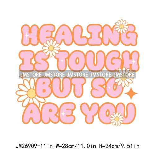 Washable Good Vibes To Be Kind Book Lover Keep Going Floral Mental Health DTF Iron On Thermal Transfers Stickers For Hoodies