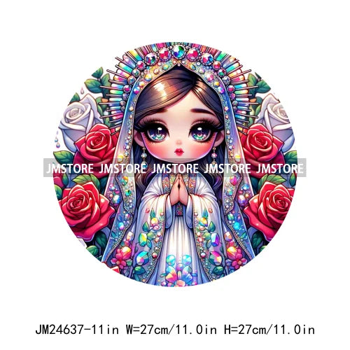 Diamond Our Lady Of Guadalupe Virgin Mary Western Mother Of God Praying Iron On DTF Heat Press Transfers Stickers For Clothing