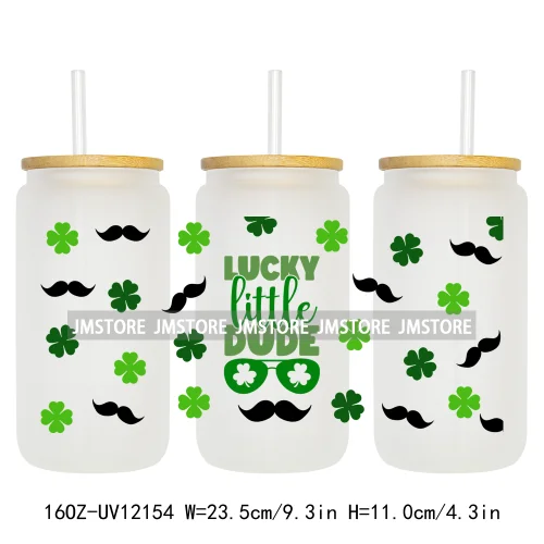 Coquette St Patrick's Day Lucky Shamrock 16OZ UV Cup Wrap DTF Transfer Stickers For Libbey Glass Can Cups Tumbler Custom Prints