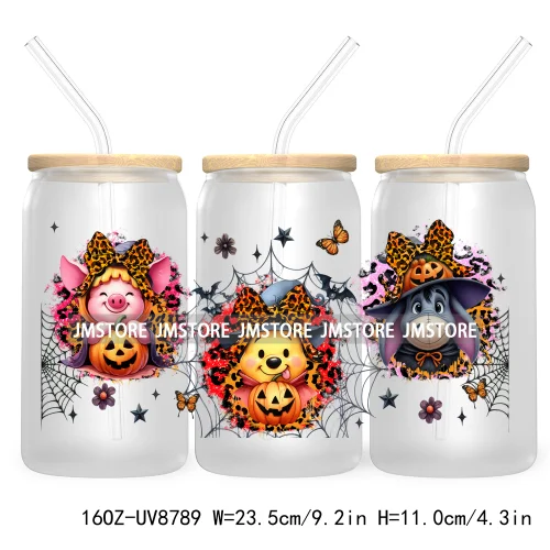 Halloween Leopard Cartoon Princess 16OZ UV DTF Cup Wrap Transfer Sticker Custom Labels Waterproof Logo For Libbey Glass Can Fall