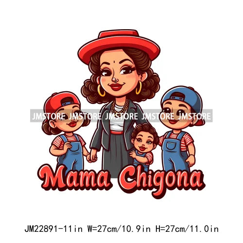 Cartoon Mama Chingona Chicana Latina Mexican Spanish Mom Kids Happy Mother's Day Iron On DTF Transfer Stickers For Clothes