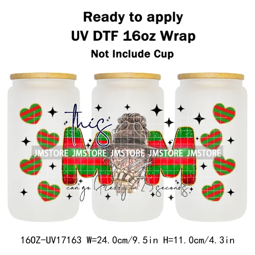 Halloween Horror Movies Mom Messy Bun UV DTF Stickers Ready To Apply Cup Wrap Custom Labels DIY Craft For 16OZ Libbey Can Glass