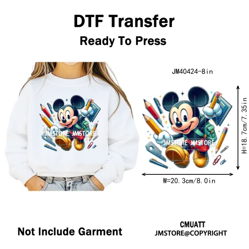 Cartoon Character Back To School Book Teacher School Friends Iron on DTF Washable Transfers Stickers Ready to Press for Textile