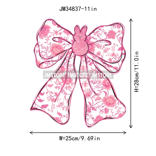 Floral Pink Toile Chinoiserie Coquette Bunny Spring Easter Iron On DTF Heat Transfers Stickers Ready To Press For T-shirts Bags