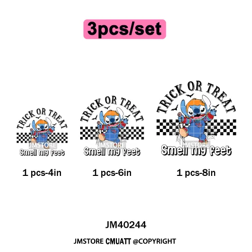 Checkered Trick Or Treat Scary Killer Character Halloween Vibes Iron on DTF Washable Transfer Sticker Ready to Press for Hoodies