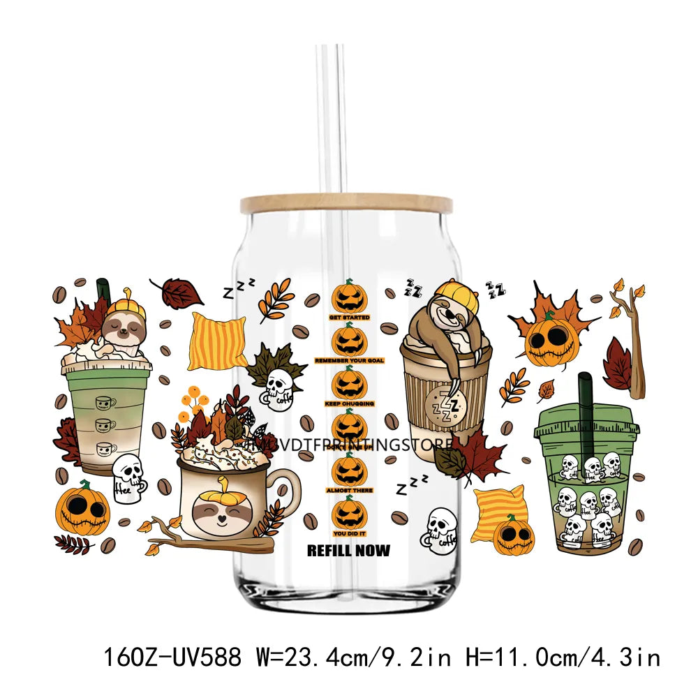 Halloween Black Cat Pumpkin 16OZ UV DTF Cup Wrap Transfer Stickers Custom Label DIY Durable Waterproof Logo For Libbey Glass Can