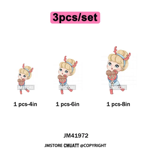 Cute Winter Christmas Girls Baby Mermaid Kids Cartoon Character Iron on DTF Washable Transfers Stickers Ready to Press for Texti