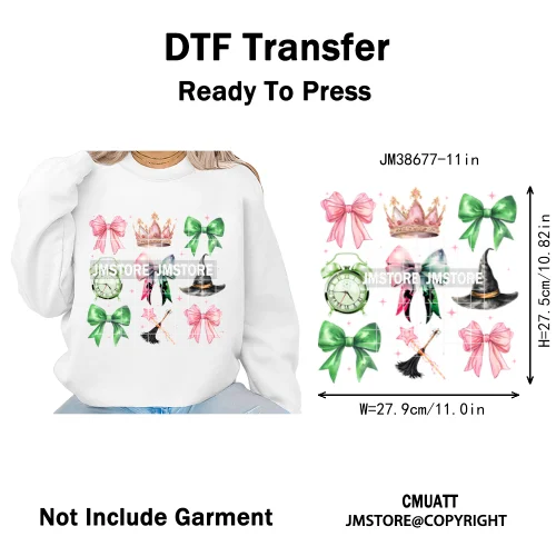 In My Witch Era Pink Goes With Green Coquette Bow Magic Broom Iron on DTF Washable Transfers Stickers Ready to Press for Textile