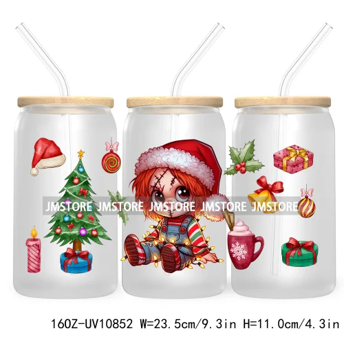 Christmas Movie Killer UV DTF Cup Wrap For Libbey Glass Can Transfer Stickers Waterproof Custom Labels Scary Horror Friends