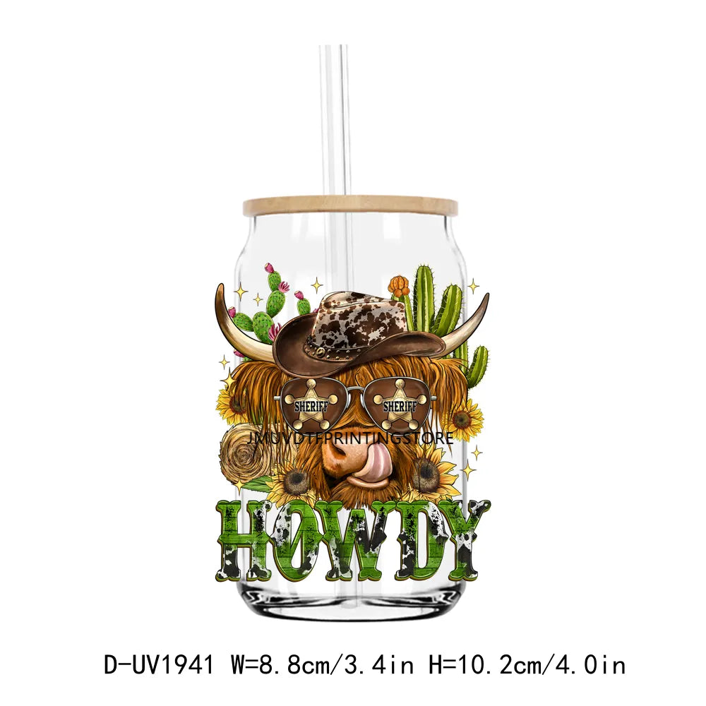 Howdy Fall Highland Cow Pumpkin UV DTF Transfers Stickers Decals For Libbey Cold Cups Mugs Tumbler Waterproof DIY Craft