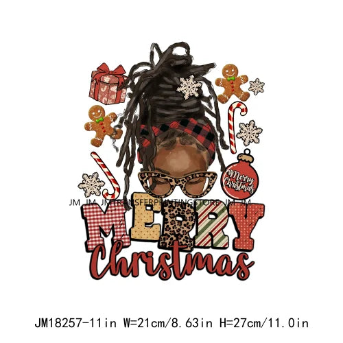 Merry Christmas Afro Girls Nails DTF Designs Festival Balck Women Just A Girl Who Love Christmas Transfer Stickers For Hoodies