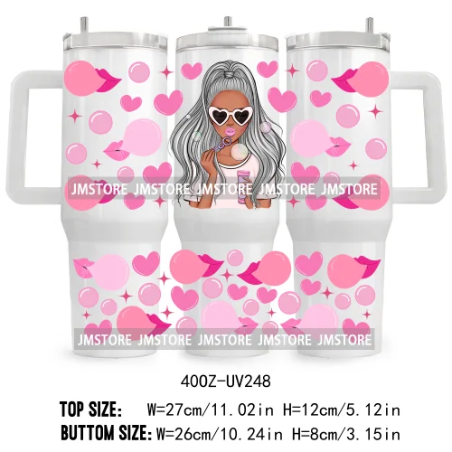 40OZ Tumbler Wrap Fashion Bubble Gum Girl UV DTF Cup Wraps Transfer Stickers Custom Labels Durable Waterproof Logo Coffee Lover