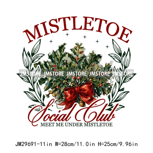 New Christmas Santa Social Club Coquette Western Boots Jolly Holiday Season Logos Iron On DTF Heat Transfer Stickers For Hoodies