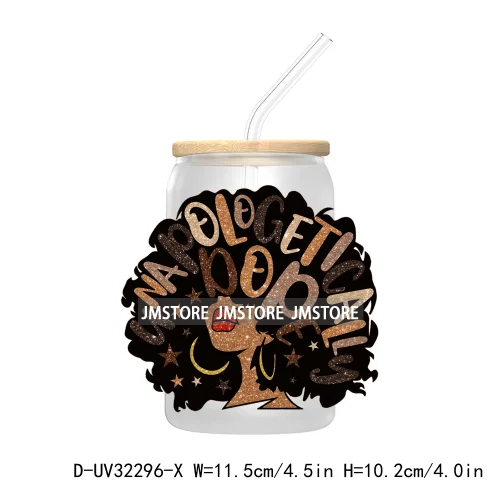 Glitter Black History Pride Afro American Queen Juneteenth 1865 UV DTF Transfers Stickers Decals For Libbey Cold Cup Mug Tumbler