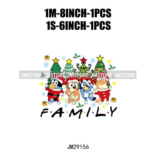 Cute Cartoon Blue Dog Family Character Merry Christmas Vibes Decals Iron On DTF Transfers Stickers Ready To Press For Sweatshirt