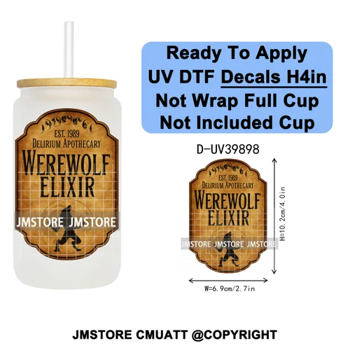 Spooky Halloween Witch Brew Bottle Label Set UV DTF Transfer Stickers Decals Ready To Apply Waterproof For 16OZ Libbey Glass Can