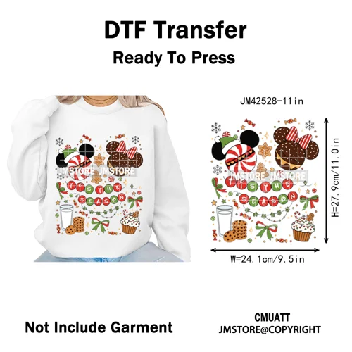 Magical Cartoon Girly Christmas Season Coquette Xmas Holiday Iron on DTF Washable Transfers Stickers Ready to Press for Textiles