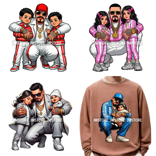 Happy Father's Day Thermal Printing Chingona Chicana Papa Dad And Daughter Son Iron On DTF Transfer Stickers For Hoodies Bags