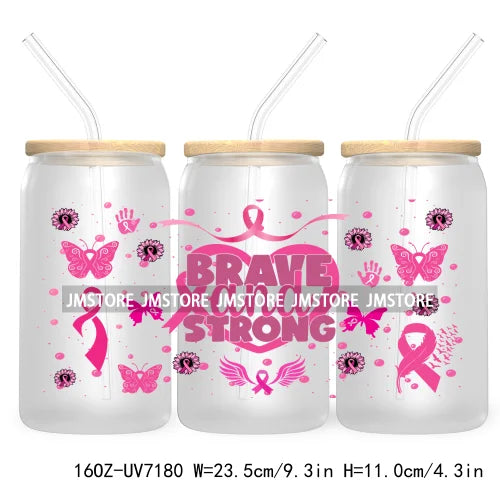 Peace Love Cure Breast Cancer Awareness Pink 16OZ UV DTF Cup Wrap Transfer Stickers For Libbey Glass Can Cups Tumbler October