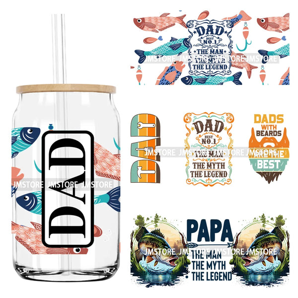 Fish Dad The Man The Myth The Legend UV DTF Sticker For 16OZ Libbey Glass Cup Can Wrap Transfer Stickers Custom Labels DIY Logo