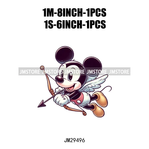 Happy Valentine's Day Cartoon Character Mouse Animal Cupid Love Heart DTF Iron On Transfers Stickers Ready To Press For T-shirts