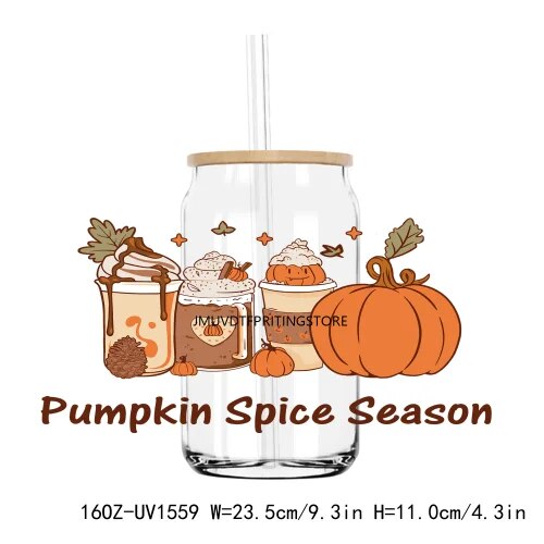 Fall Autumn Pumpkin Flower 16OZ UV DTF Cup Wrap Transfer Stickers Custom Labels DIY Durable Waterproof Logo For Libbey Glass Can