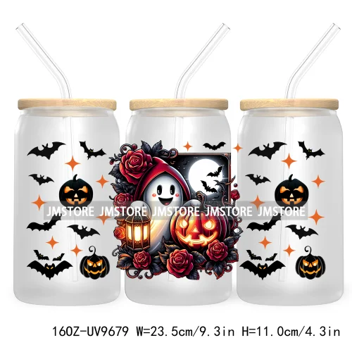 Halloween Spooky Bat Cartoon Character 16OZ UV DTF Cup Wrap Transfer Stickers Custom Labels Waterproof Logo For Libbey Glass Can