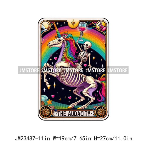 Snarky Funny Tarot Card Woman Sarcastic Skeleton Mother Witchy Vibes Skull Mama DTF Logos Transfer Stickers For Clothing