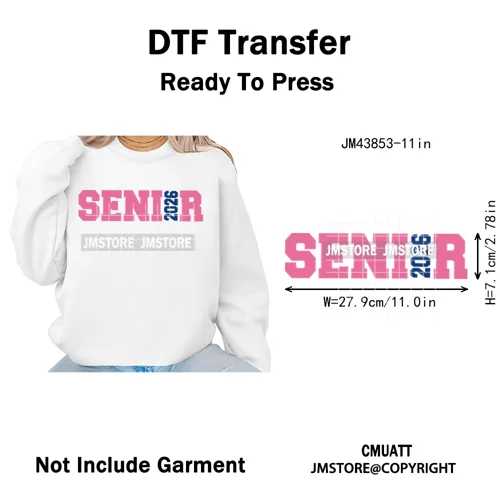 High School Senior 2026 Graduation Club Coquette Gifts Iron on Washable DTF Heat Transfers Stickers Ready to Press for Clothes