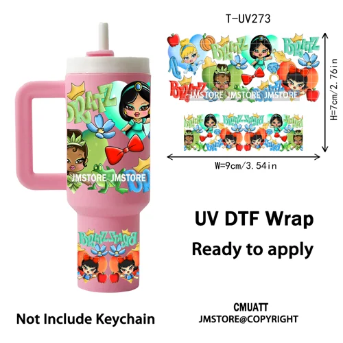 Princess Mirror Coquette Bow Family Vacation UV DTF Wraps Ready To Use Transfer Stickers Waterproof For Mini Tumbler Keychain