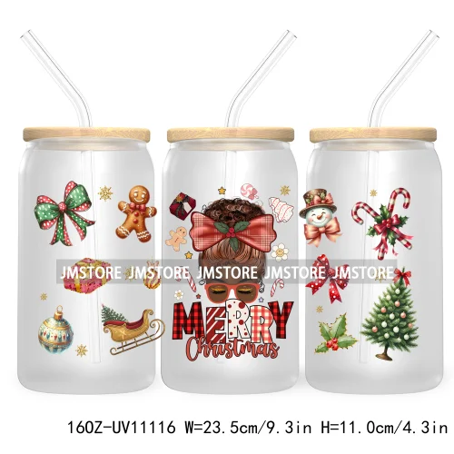 Just A Girl Who Loves Christmas UV DTF Cup Wrap For Libbey Glass Can Transfer Stickers Waterproof Custom Labels Tis The Season