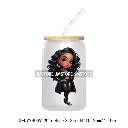 Black Chibi Girl UV DTF Transfers Stickers Decals For Libbey Cold Cups Mugs Tumbler Waterproof DIY Craft Beautiful Afro Woman