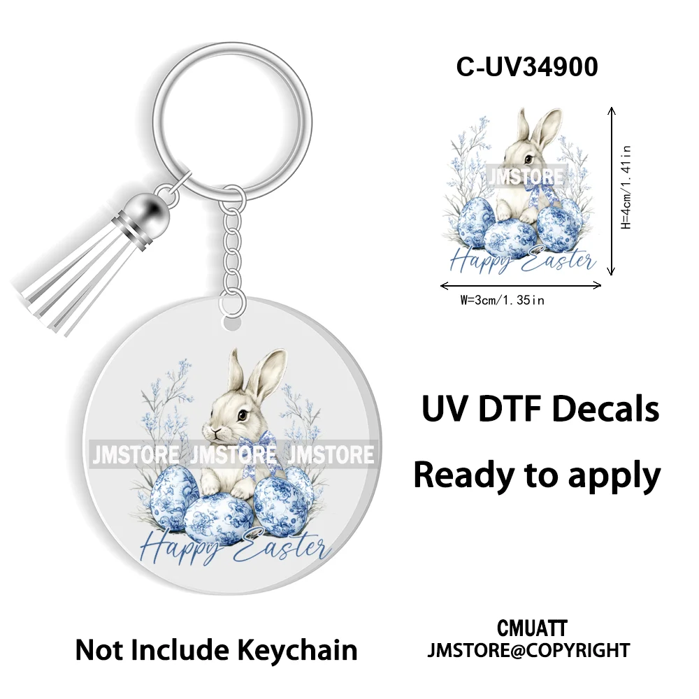 Christian Easter Eggs Bunny Mama Coquette Bow Good Quality WaterProof UV DTF Stickers For Round Circle Acrylic Keychain Keyring