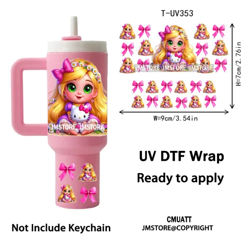 Baby Princess Butterfly Coquette Bow UV DTF Mini Tumbler Keychain Wraps Ready To Apply Transfer Stickers Prints Waterproof Decal