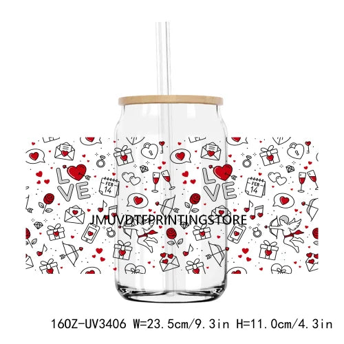 XOXO Valentines Coffee Cup 16OZ UV DTF Cup Wrap Transfers Stickers Custom Label DIY Waterproof Logo For Libbey Glass Can Hearts