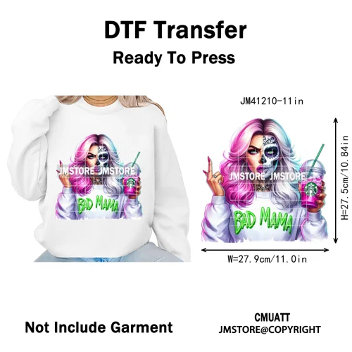 Creepy Killer Mama Club Halloween Spooky Vibes Horror Mom Iron on Washable DTF Transfer Stickers Ready to Press for T-shirts Bag